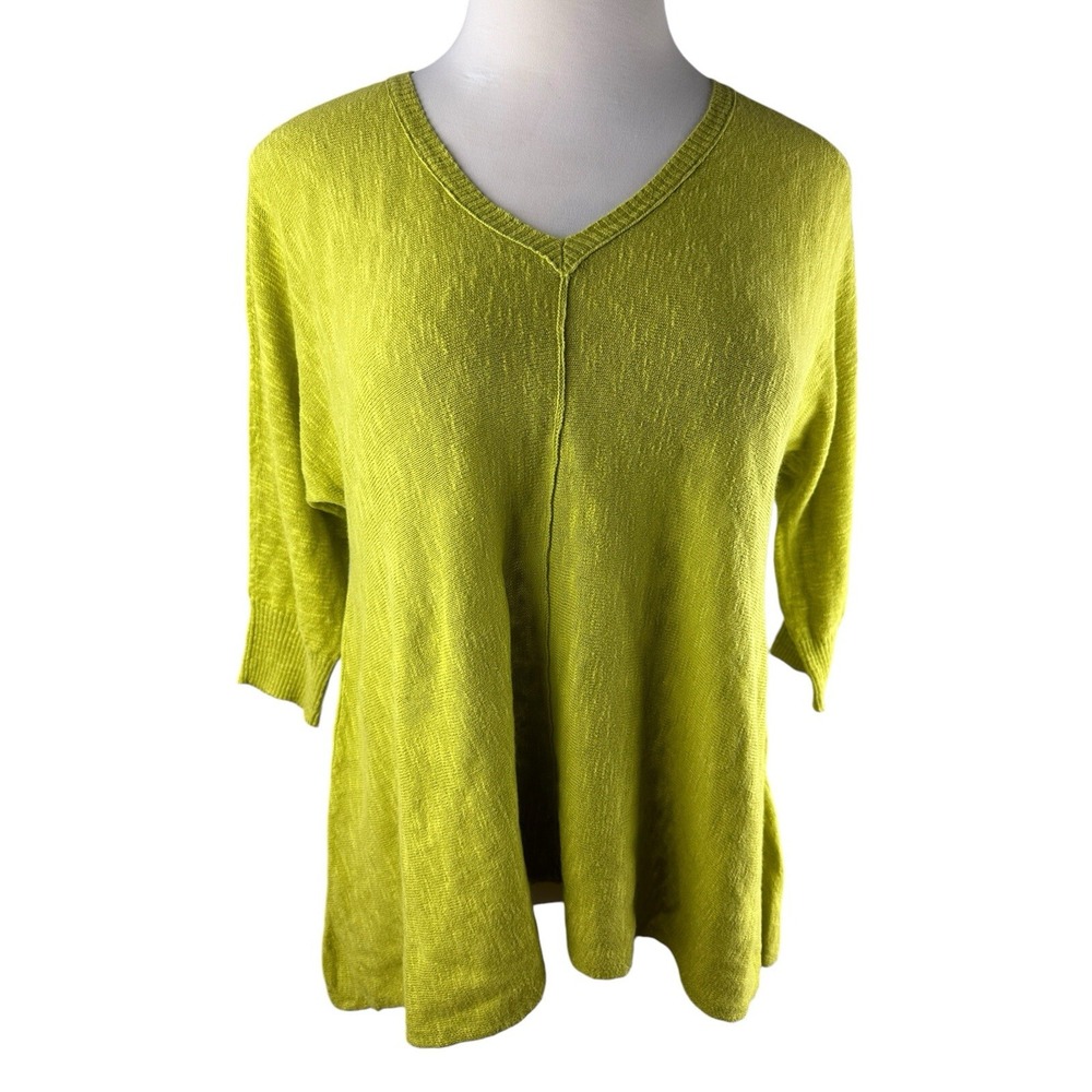 Eileen Fisher Organic Linen Cotton V-neck 3/4 Sleeve Top Green Small Lightweight - Picture 4 of 16